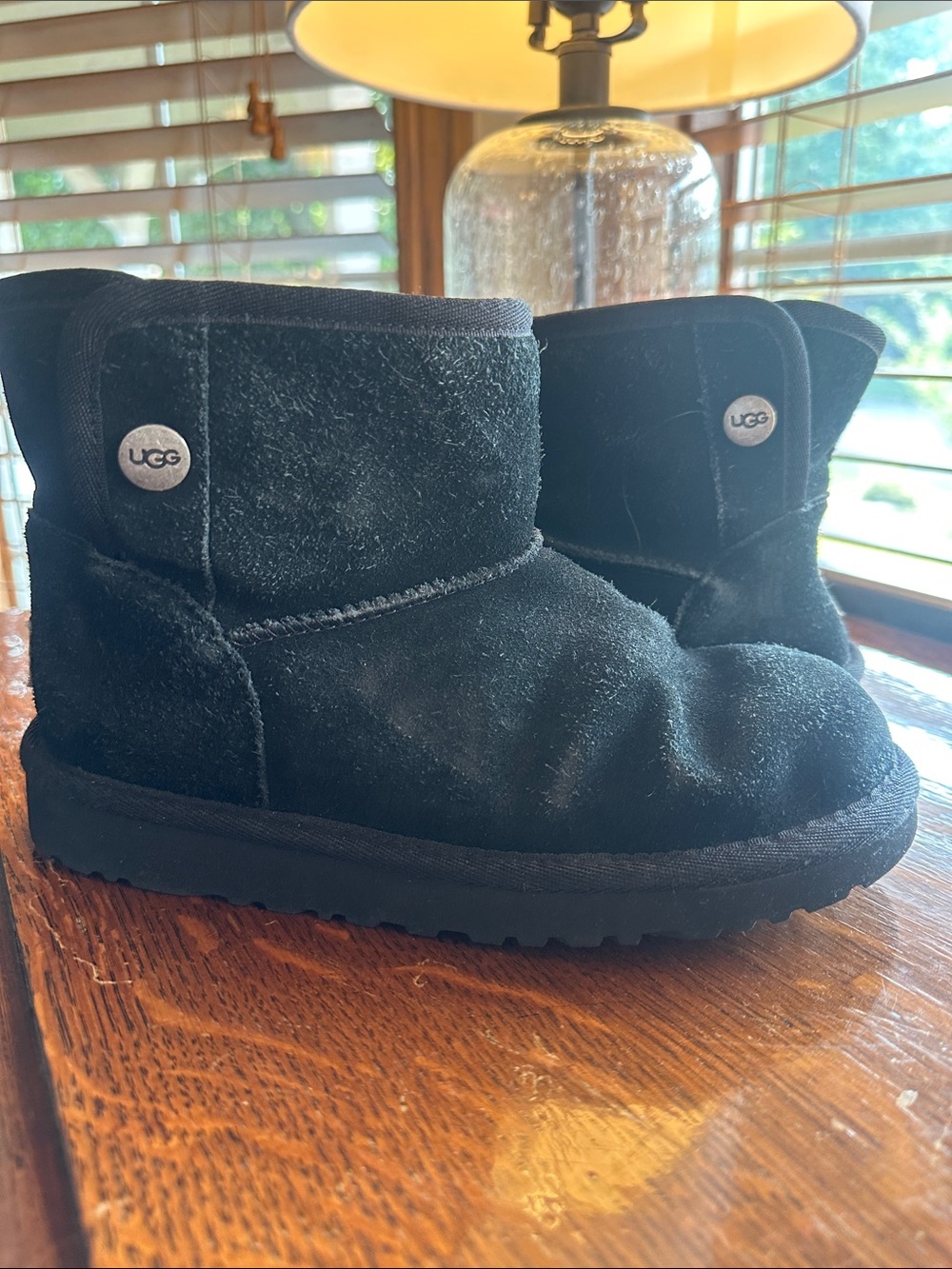 UGG Kids Short Black Suede Button Boot